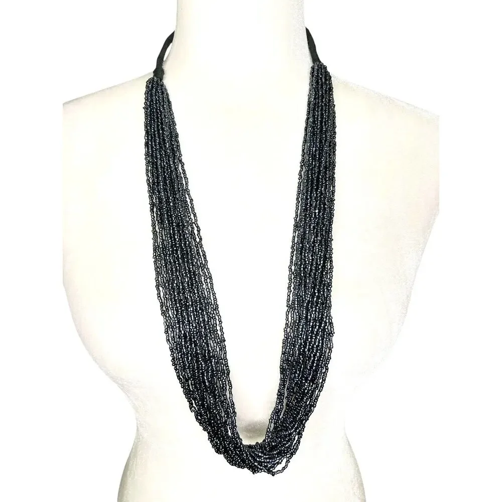 Unbranded Multistrand Gunmetal Gray Seed Bead Necklace Shimmery 16